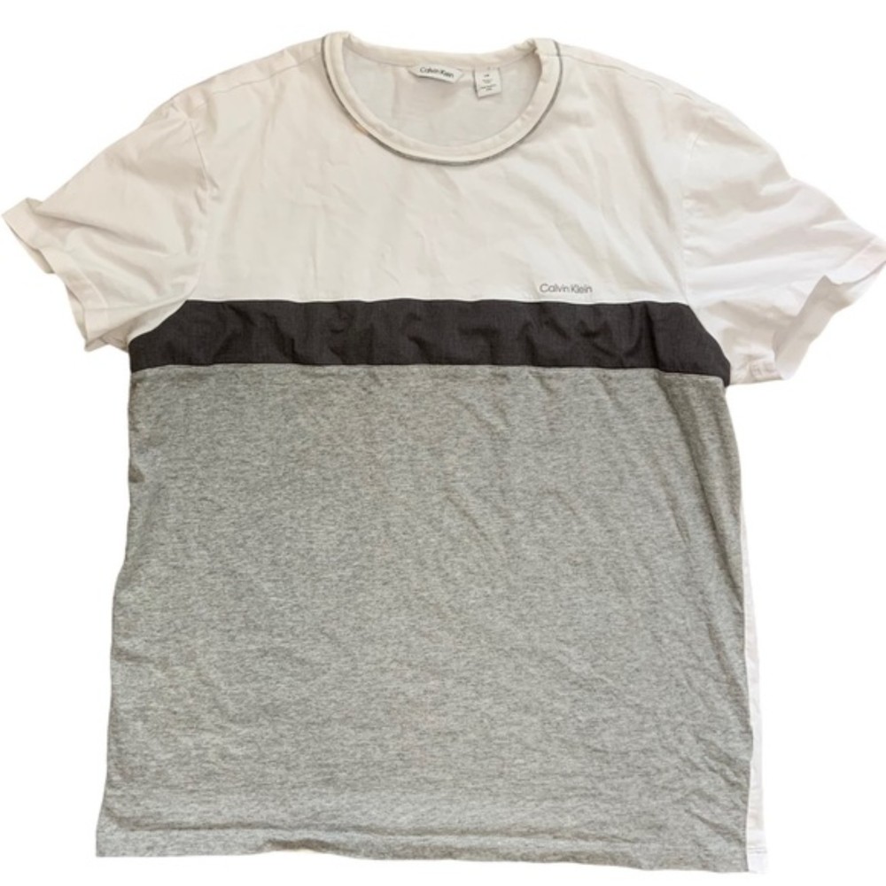 Calvin Klein Mens White Grey Color Block T-Shirt Tee
